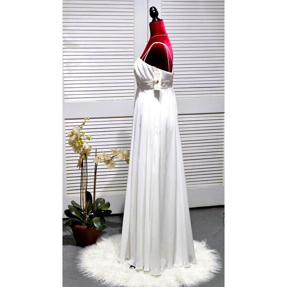 DB Studio Women's Ivory Spaghetti Strap Empire Waist Chiffon Gown Sz 6 2224 - Picture 6 of 16